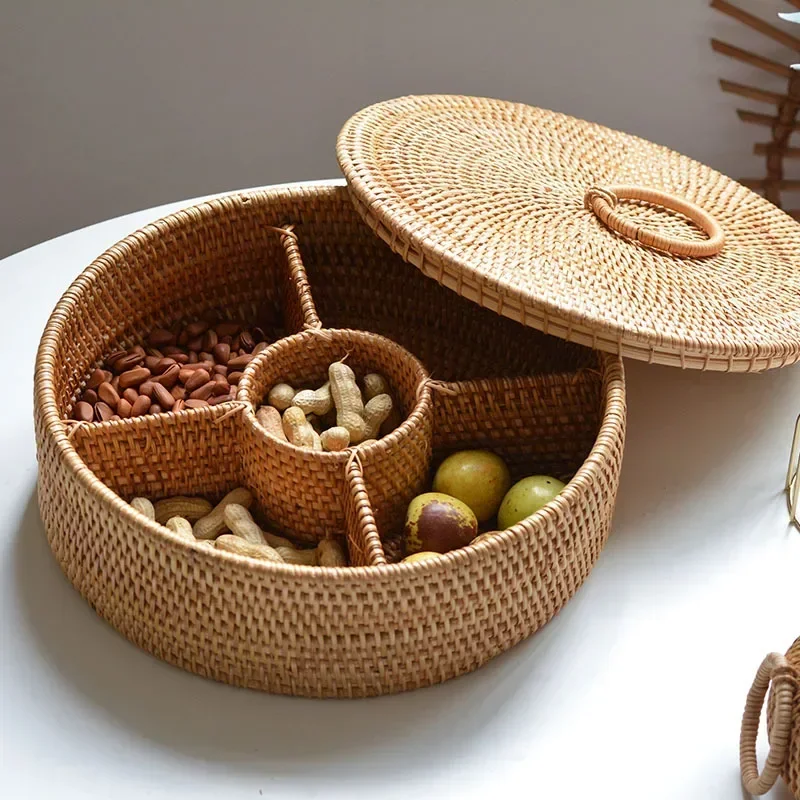 Natural Rattan Box 5 Grid Hand - Food Snacks Basket 评论和价格
