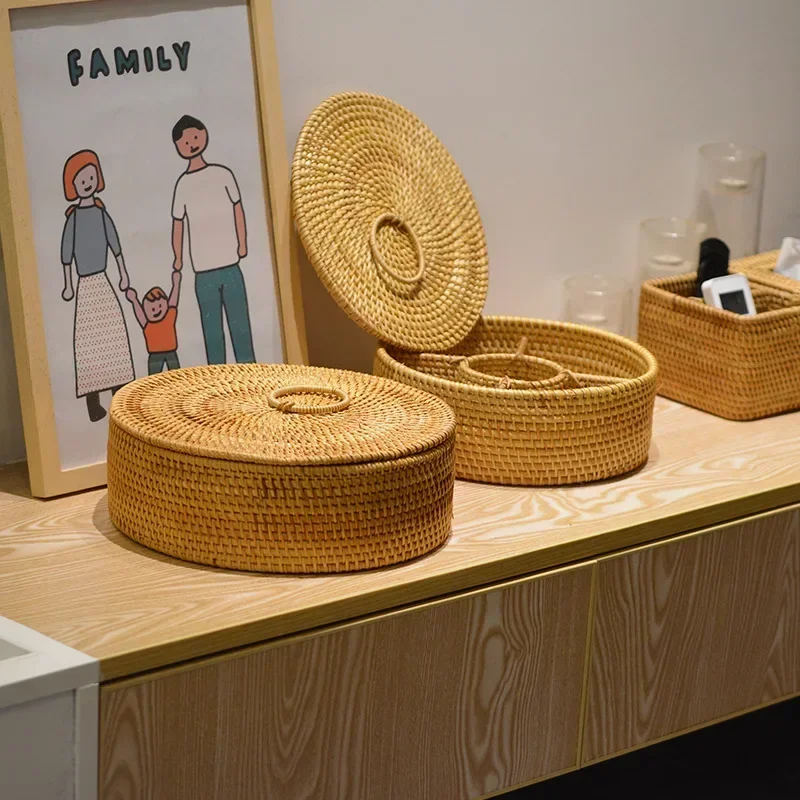 Natural Rattan Box 5 Grid Hand - Food Snacks Basket 评论和价格