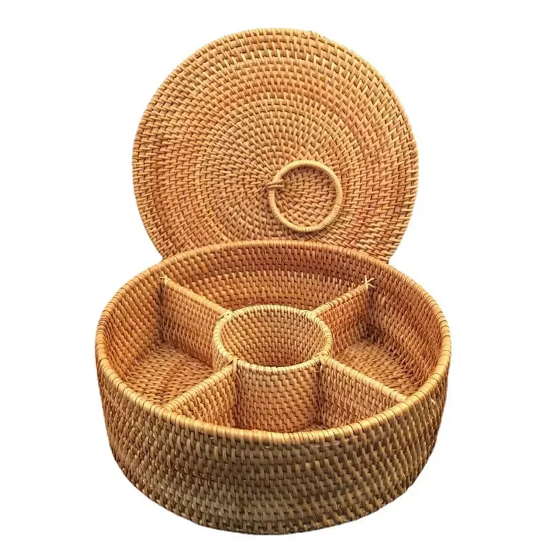 Natural Rattan Box 5 Grid Hand - Food Snacks Basket 评论和价格